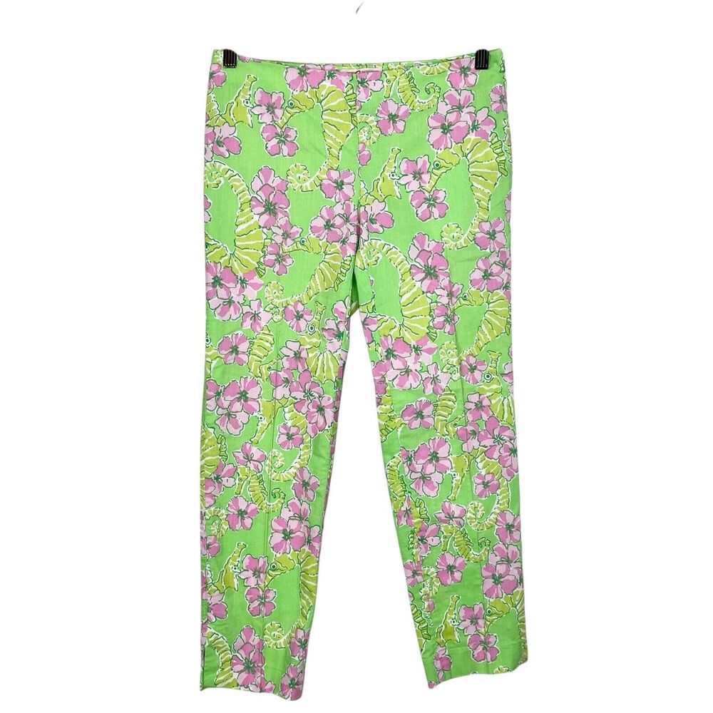 Lilly Pulitzer Originals Resort Fit Pants Limeade Floaters Womens 2 Seahorses